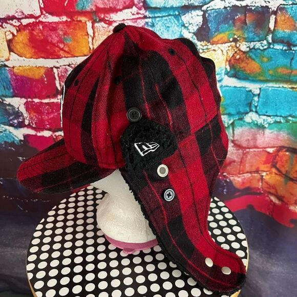 Chicago Cubs Wool Blend Buffalo Plaid Flannel Trapper Hat Cap 7 1/4  Baseball - Picture 2 of 6